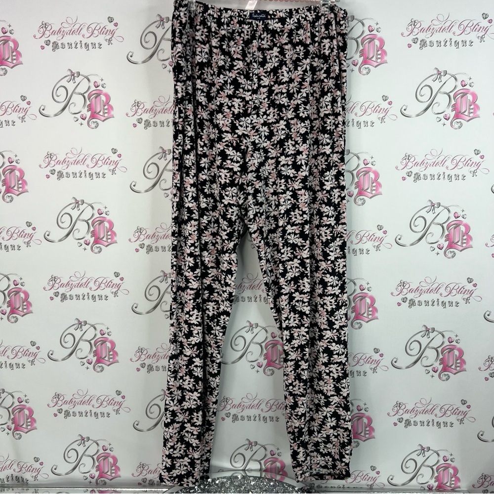 Splendid leggings pants tights flowers floral Black and Pink Patterned fleece